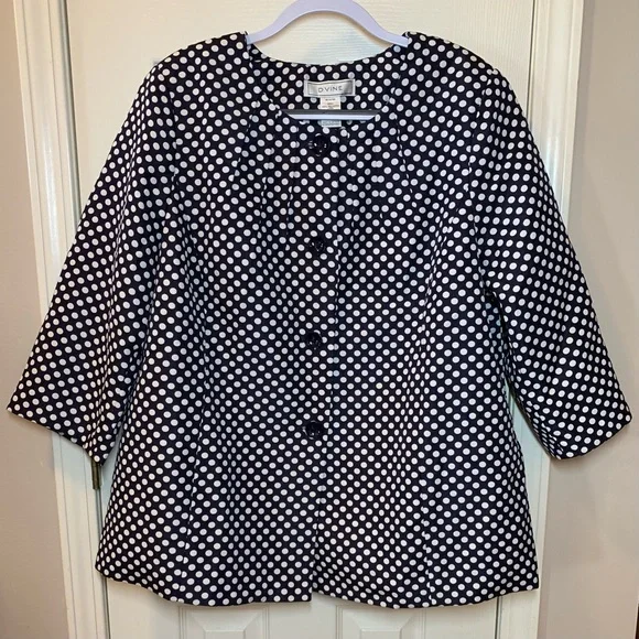 D. Vine Navy With White Polka Dots, Lined, 3/4 Sleeved Jacket, 22W, NWT - Picture 1 of 9